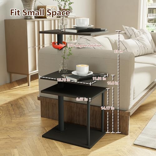 Image of Faesun Swivel Side Table for Couch Arm, Adjustable C End Table for Recliner or Bed, Tv Trays with Storage Shelf for Small Spaces Small Nightstand Table for Living Room, Bedroom
