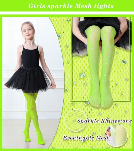 Image of Girls Sparkle Fishnet Tights Glitter Tights for Kids Toddler Rhinestone Stockings Halloween Star Pantyhose