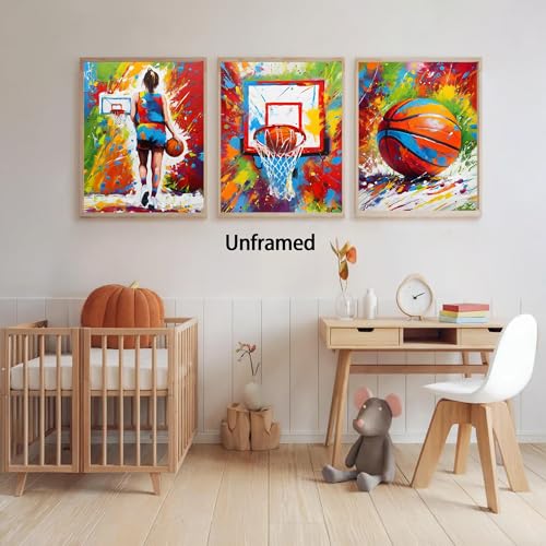Image of Frimeeme Basketball Canvas Wall Art, 4pcs 8x10in Unframed