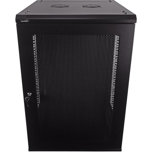 Image of NavePoint 18U Server Rack Enclosure - 23.6 inch Deep, Wall Mount Network Cabinet with Locking Perforated Door, 19 inch IT Equipment Compatible, Network Rack, Removable Side Panels, Black