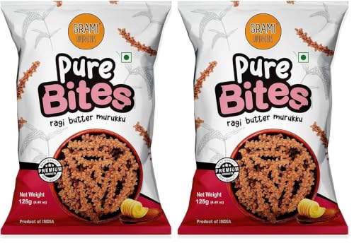 Image of Grami Superfoods Pure Bites Ragi Butter Murukku - Healthy Indian Snack with High Protein & Fiber | No Maida, No Preservatives | Gluten-free Ragi Snacks - 125gm (PACK OF 6) 125 x 3