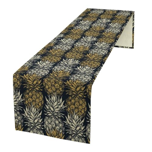 Zhirain ZHUOQI798 Pineapple Table Runner Hand Drawn Tropical Theme Vintage Style Pineapple Fruit Pattern Kitchen Dinner Runner thumb #1
