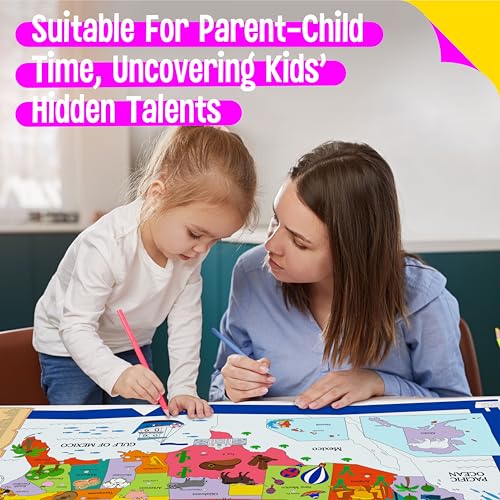 Image of American Coloring Poster, Large Coloring Activity Paper 75 inch x 31 inch Jumbo Size US Map-themed Paper DIY Painting Drawing Banner /Tablecloth for School, Wall Decor (75 inch x 31 inch)