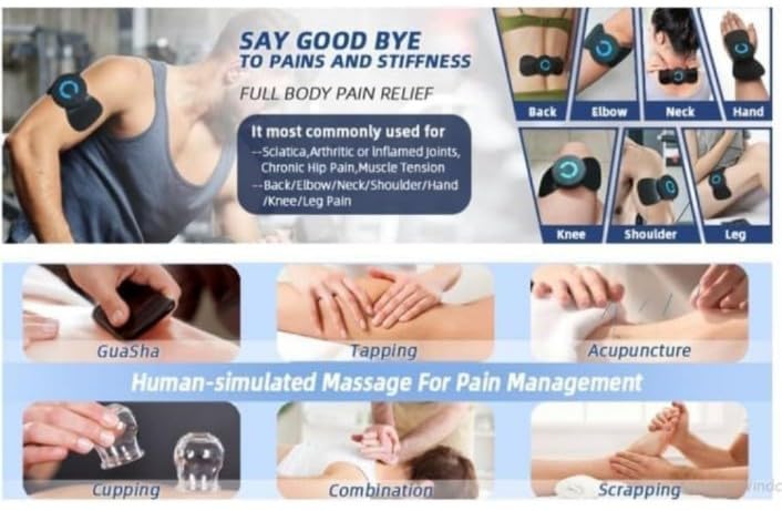 Image of REBONICX Mini Butterfly Tens Massager With 8 Modes, 19 Levels Electric Rechargeable Portable Ems Patch For Shoulder, Neck, Arms, Legs, Neck, Men /Women