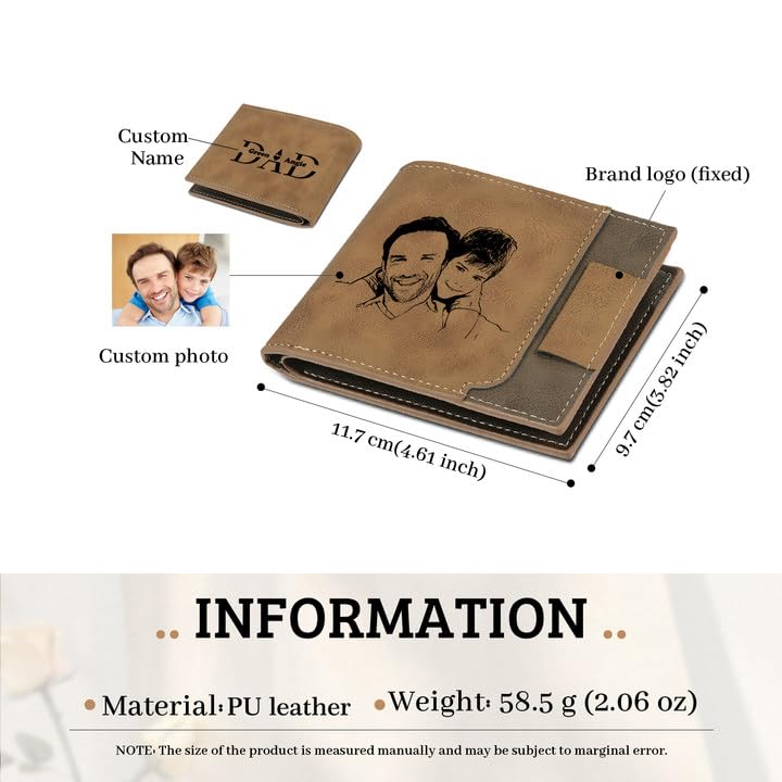 Gifts for Fathers Day Personalized Wallets for Men Custom Photo Wallets for Dad Engraved Kids Names Leather Wallet Gifts for Dad from Daughter, Son, Wife (Color 1, 2 Names)3