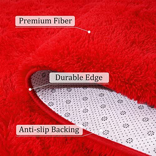 Benron Red Rugs For Living Room - 5' X 8' Shaggy Rug Fluffy Red Rugs For Kids Girls Boys Nursery Bedroom Carpet Ultra Soft Red Area Rugs, 5X8 Feet #TOP4