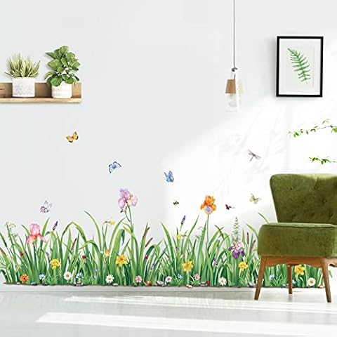 Decalmile Green Grass Floral Wall Decals Cover