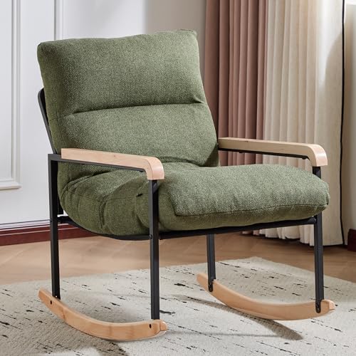 Mingone Sedia a Dondolo da interno, Poltrona a Dondolo con Seduta Imbottita, Poltrona Allattamento, Salotto Lounge per Camera da Letto, Soggiorno 120KG (Grün)