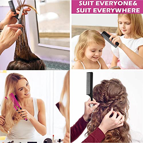 Comb For Hair, 3 In 1 V-Spring Grip Straightening Comb With Firm Grip&Rattail Pintail Comb&Pocket Fine Comb,Carbon Fiber Anti Static And Heat Resistant Teasing Comb,Styling Comb For Unkempt Hair (Pink) #TOP4