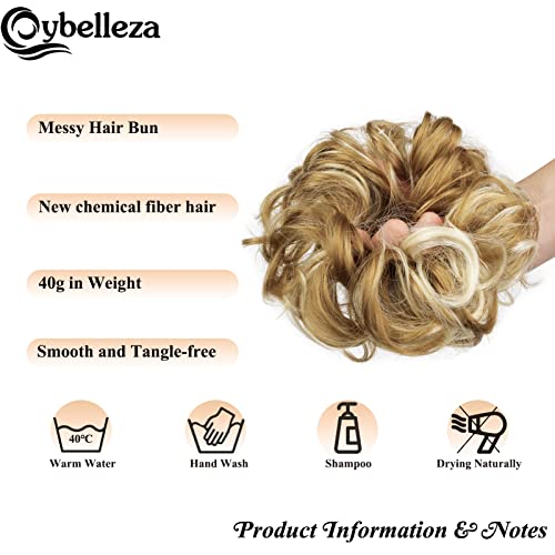 Cybelleza Messy Bun Hair Piece Wavy Curly Hair Scrunchies Thick Messy Hair Bun Updo Hairpiece Synthetic Ribbon Ponytail Extensions Donut Chignons Wavy Wig for Women Girls 40g Blonde & Blonde - Image 2