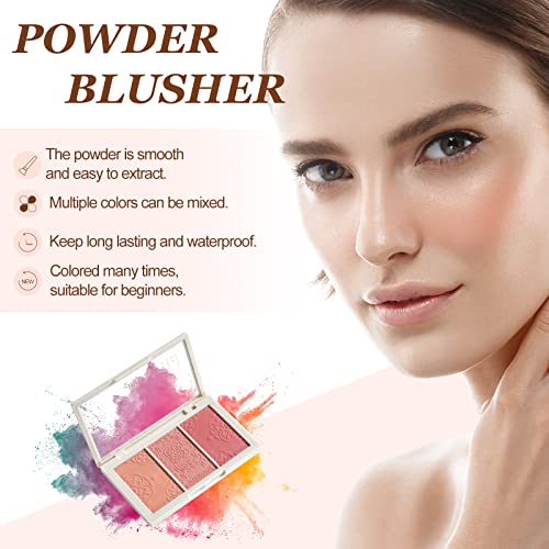 Rownyeon Tri-Color Blush Palette, Face Makeup Blush Powder For Cheeks All Skin, 3 In 1 Soft Cream Natual Blush Palette For A Shimmery Makeup #TOP3