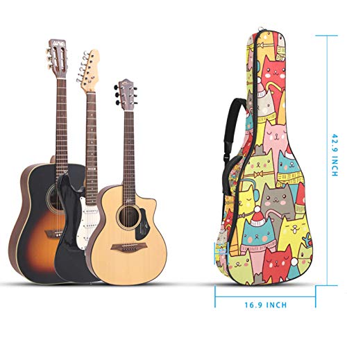 Guitar Bag Colorful Cats Electric Guitar Gig Bag 40 41 Inch Classical Guitar Bag Bass Ukulele Bag With Carry Handle And Shoulder Strap For Boys Girls 42.9X16.9X4.7 In #TOP4