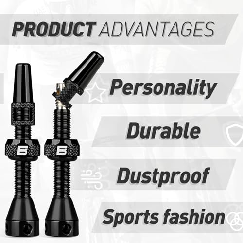 Image of BWSHLF Tubeless Presta Valve Stem 40 /44 /55 /60 /65 /80 /100 mm, Super Light Alloy Presta Valve Stem Kit with Valve Core Remover Tool and Valve Stem Caps - Multiple Color and Size Options(Pair)