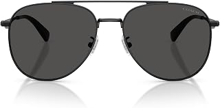 COACH Mens HC7190 Aviator Sunglasses, Satin Black/Grey Solid, 58 mm