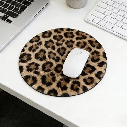 1pc Leopard Grain Print Round Mouse Pad Custom, Non-Slip Rubber Comfortable Customized Circular Mouse Pads for Work Computer