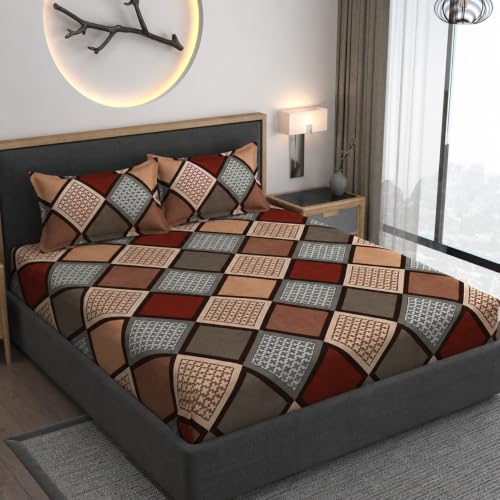 Image of Premium Heavy Cotton Elastic Fitted Bedsheets with 2 King Size Pillow Covers || Double Bed with All Around Elastic 350 TC || 60 x 78 x 8 Inch Queen Size Fitted || :- Multi Box