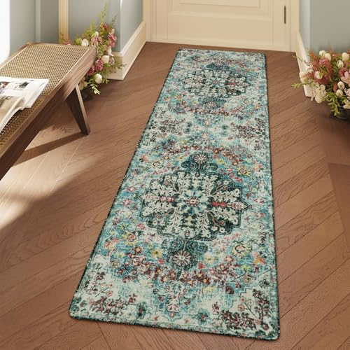 Lahome Bohemian Floral 2x6 Washable Hallway Runner Rug, Non Slip Kitchen Laundry Hallway Rug Runner, Pet Friendly Bathroom Indoor Carpet Runners for RV Camper Entrance Bedroom 2' x 6' (Runne