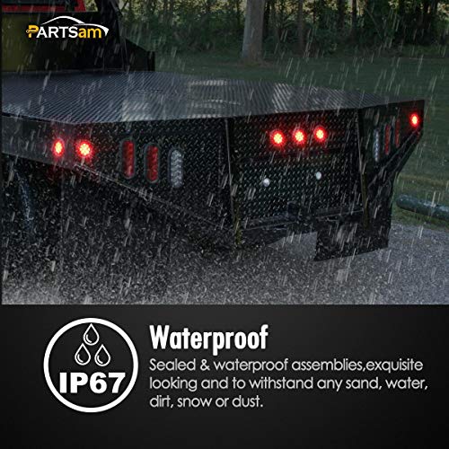 Partsam 10Pcs 2.5" Round Red Led Clearance And Side Marker Lights Kit 13 Diodes Clear Lens W Reflectors Grommets/Pigtails Truck Trailer Rv Flush Mount Waterproof 12V Sealed, 2.5" Round Led Lights #TOP3