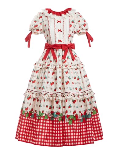 Micotaku Strawberry Shortcake Officially Licensed Womens Vintage Red Cottagecore Lolita Dress Set