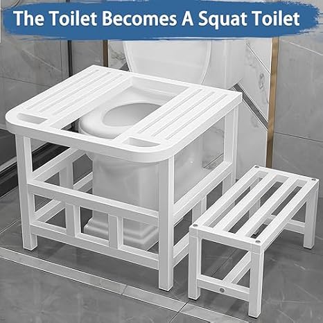 Squat Toilet Converter Frame with Anti-Slip Footstool, Ergonomic Crouching Stool for Bathroom and WC Use