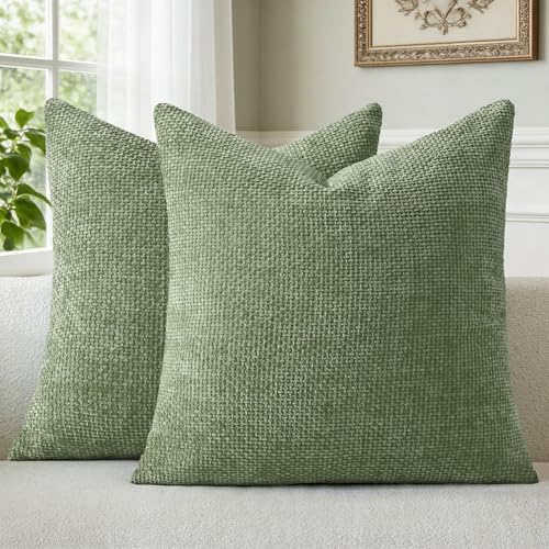 a moment Cushion Cover 40 x 40 cm, Green Chenille Decorative Cush...
