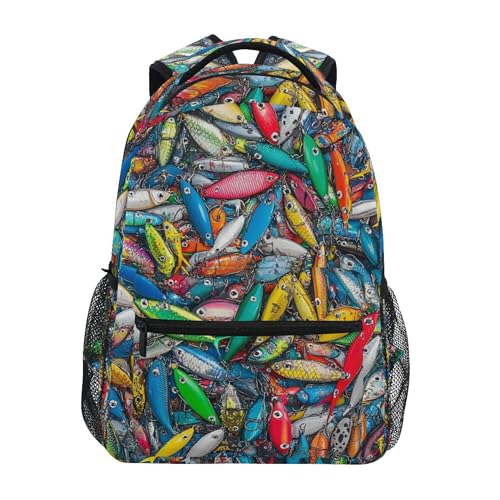 Fishing Lures Pattern Backpack Laptop Tablet Travel School Backpack with Name Tag for Boys Girls