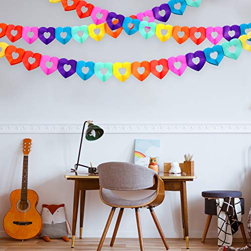 Outus 6 Pieces 60 Feet Colorful Rainbow Heart Banner Colorful Party Paper Garland Heart Shape Hanging Decorations For Birthday Party Wedding Decorations #TOP6