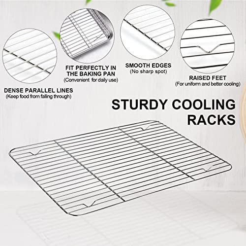 Komuee 9-Piece Baking Sheet, Cooling Rack With Silicone Mat Set (3 Pans + 3 Racks + 3 Mats), Stainless Steel Cookie Sheet With Cooling Rack And Baking Mat, Non Toxic & Heavy Duty & Easy Clean #TOP4