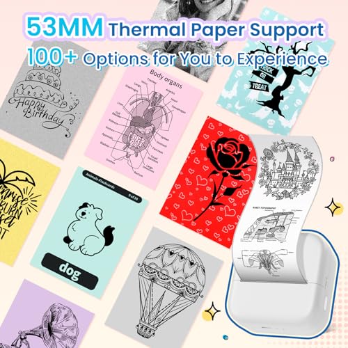 Omezizy Sticker Printer, M02X Mini Thermal Sticker Maker Machine, Inkless Pocket Printer for for Gifts, Study Notes, Photos, DIY Creation, Compatible with iOS & Android, with 3 Rolls of Consumables - Image 8