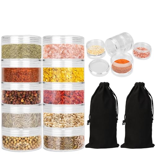 FWUNYVN 2 Sets 5 Layers Clear Portable Travel Spice Jars, Multi Camping Spice Containers with...