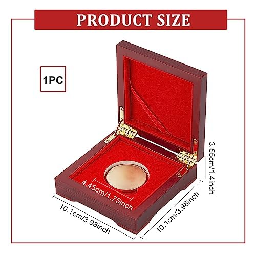 FINGERINSPIRE Challenge Coin Wood Presentation Box Dark Red Square With Velvet Inside for 40mm Coin or Awards Wooden Commemorative Coin Storage Box with Magnetic Clasp Coin Gift Box(14.1x10.1x3.55cm) - Image 2