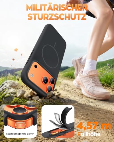 TOCOL für iPhone 17 Pro Hülle, Flüssig Silikon Magnethülle, Schwarz – Ansicht 6