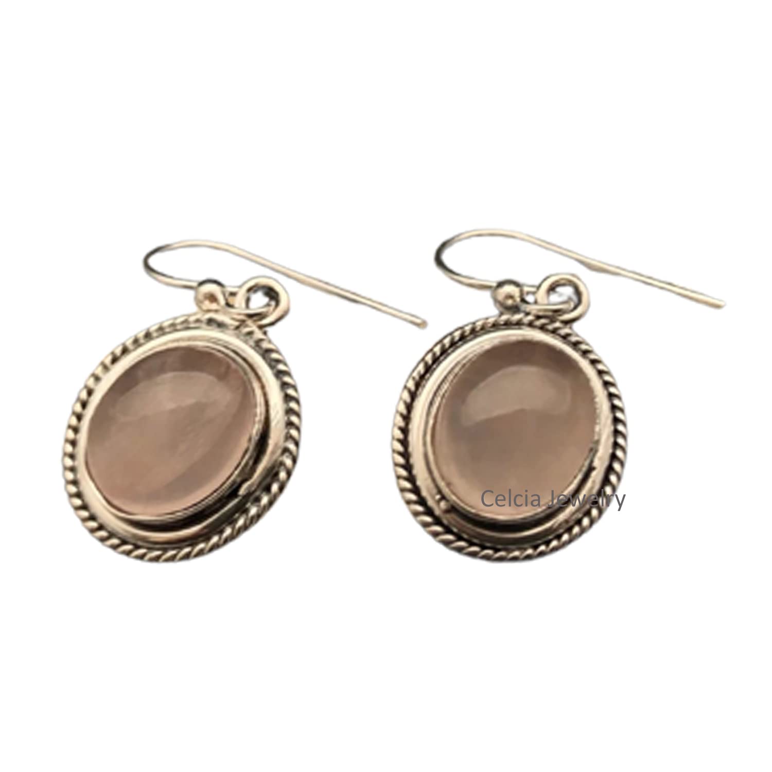Pendientes colgantes de lágrima de plata de ley 925 maciza para mujer, piedra preciosa de cuarzo rosa genuina, hermosos pendientes hechos a mano con piedra natal de octubre