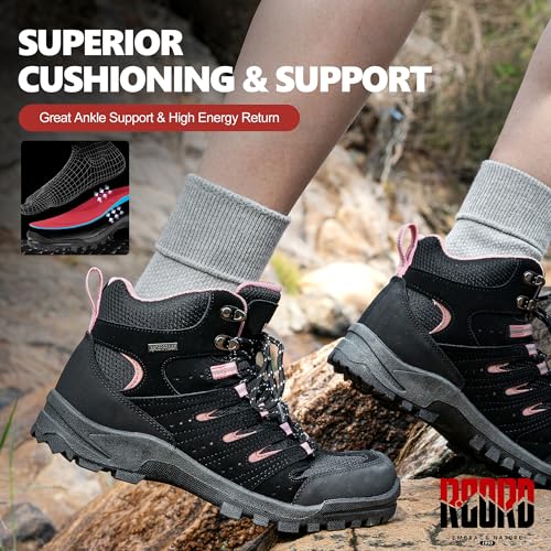 Image of R CORD Womens Hiking Boots Waterproof Slip-Resistant Cushioned Support Durable for Hiking, Travel, Rainy Days, Camping, and Outdoor Adventures