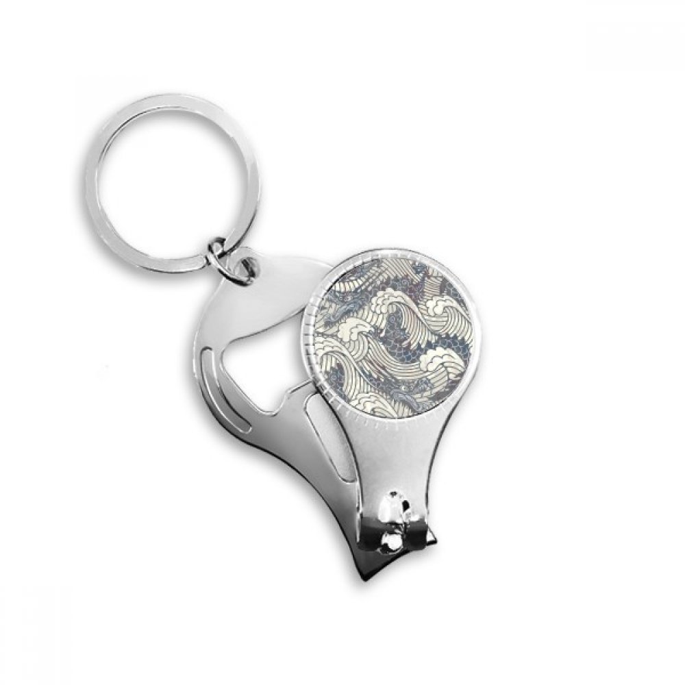Car keychain dragon chinois bleu peinture vagues pour trousseau de clés voiture