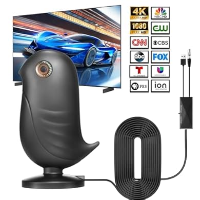 Foto di Antenna TV Interna Amplificata Potente,4K HD Antenna TV Portatile con 650 km di Distanza di Ricezione,Supporto 1080P HD TV, 360 Gradi Di Spazio Morto per Home Smart Televisione/Radio