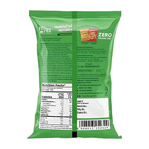 Image of Fit & Flex Multigrain Mixture Baked Namkeen and Healthy Snacks Zero Cholesterol Tasty Party Snacks Lemony Mint, Tangy Tomato, Cheesy Cheese - As Seen on Shark Tank India - Pack of 3, 540gm