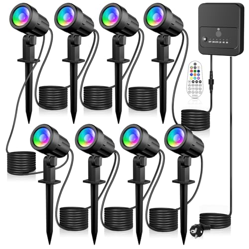 MEIKEE RGB Garden Spike Lights Color Changing LED Landscape Spotlights Dimmable IP66 Waterproof Lawn Light 10 Colors 30 Modes Decorative for Landscape Garden Lawn Patio Yard with UK Plug