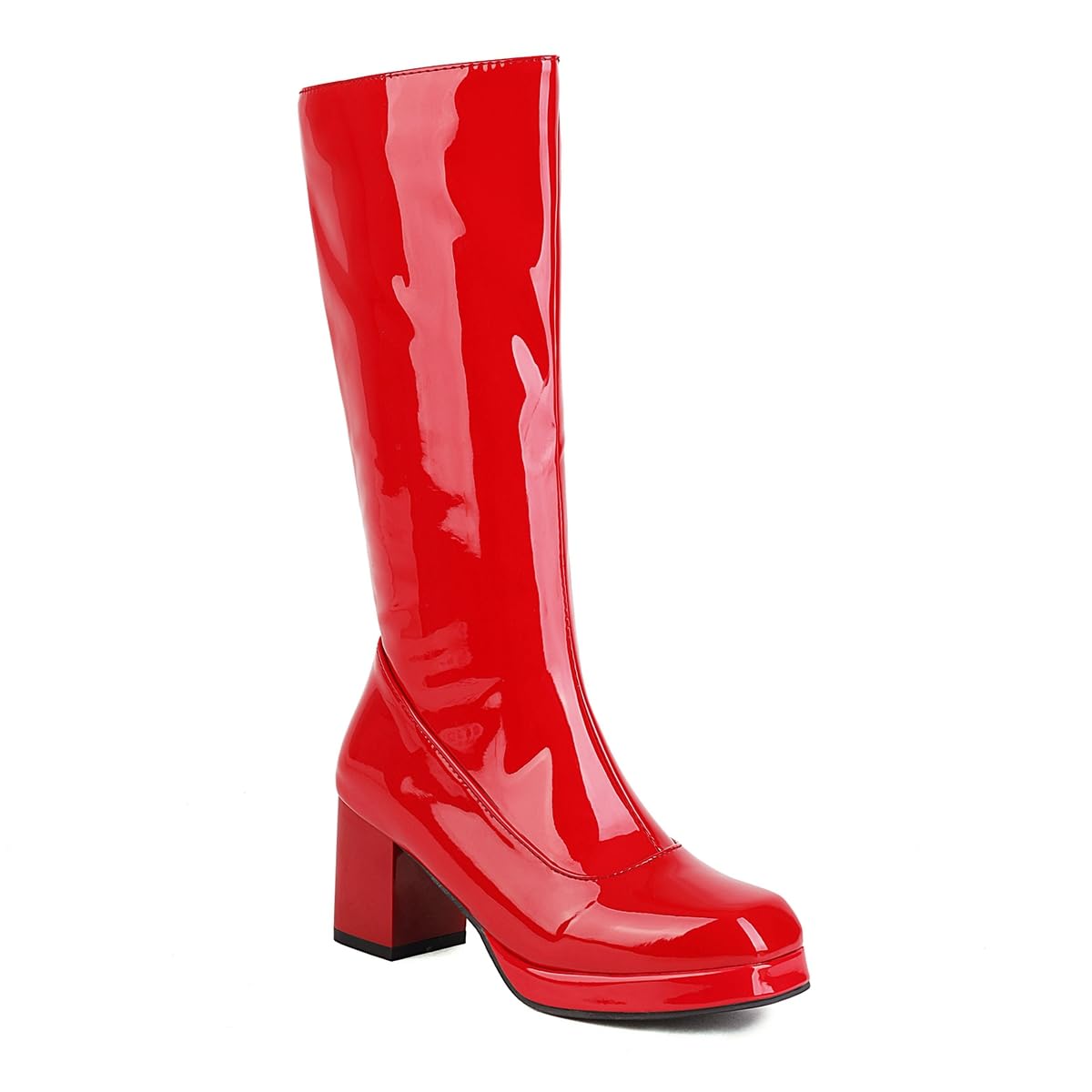 Fashion Knee High Boots For Womens Square Toe Zipper Chunky High Heels Tall Long Wide Calf Dressy Boots