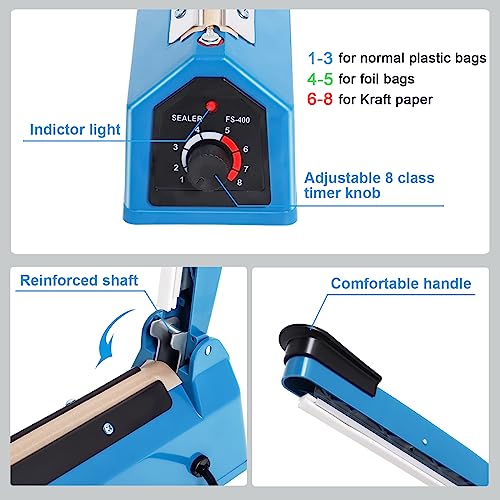 Image of 16 Inch Impulse Heat Sealer Machine for Plastic Bags PE PP Bags and Kraft Paper Bag, Cookie Bag Sealer, Manual Poly Bag Hot Seal Sealing Machine with Extra Replace Element Grip
