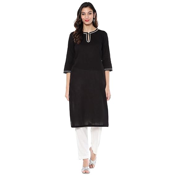 BIBA Women Cotton Blend Regular Fit Solid Straight Kurta