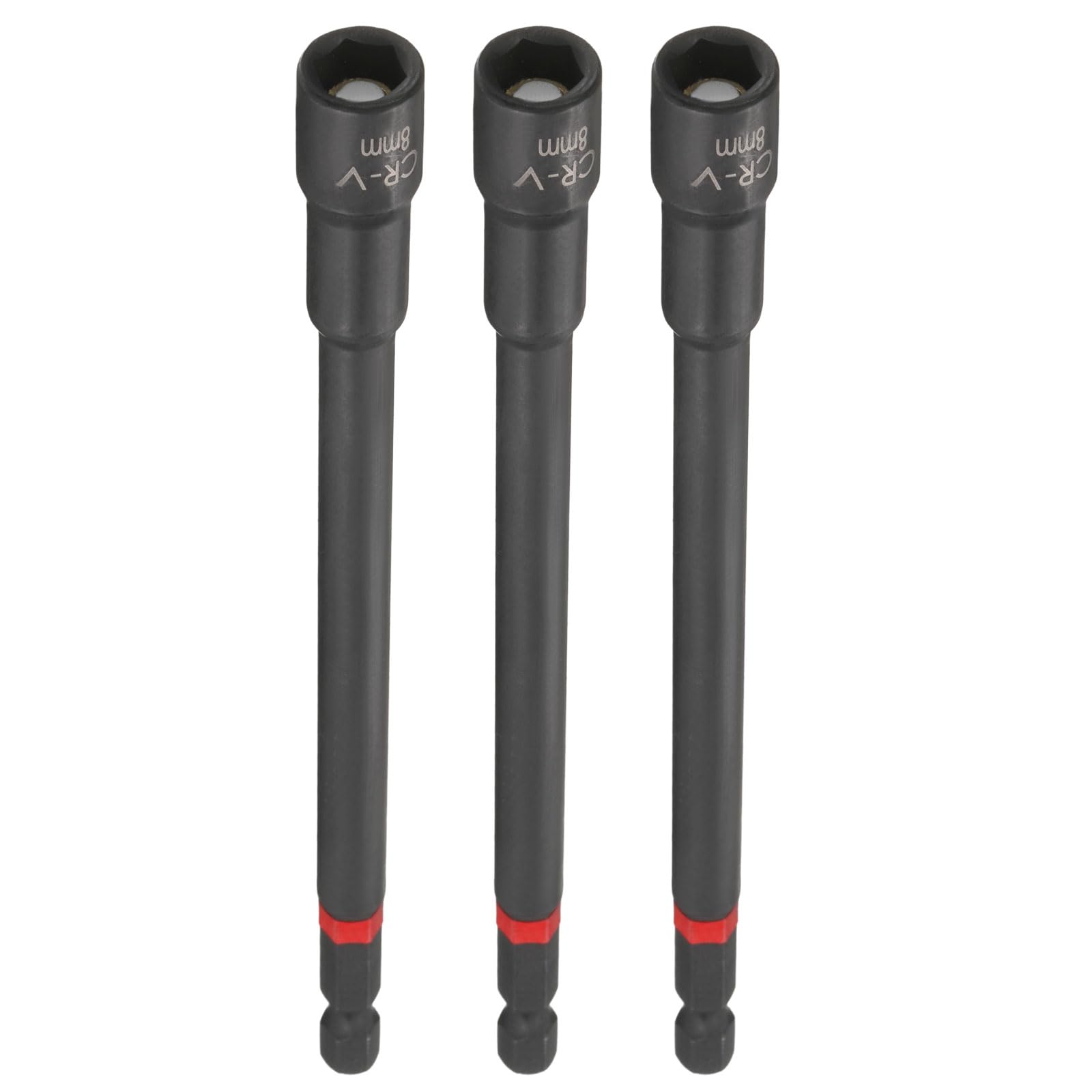 sourcing map 3pcs Nut Driver Drill Bit 8mm Metric Socket 1/4" Hex Shank 6" (150mm) Long Magnetic 6-Point Sockets Quick Change Phosphated CR-V Steel Bolt Setters for Power Drill Drivers, Black