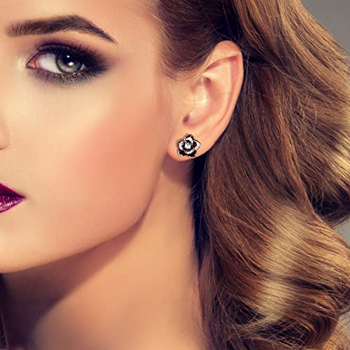 14K Gold Rose Flower Sterling Silver Stud Earrings For Women Dainty Rose Gold Pearl Earrings Hypoallergenic Earrings Cute Studs For Her Nickel Free3