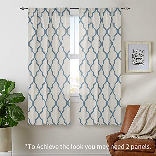 Jinchan Moroccan Printed Tie Up Shade Curtains Rod Pocket Drapes Multicolor Medallion Flax Living Room's Small Window Curtains 1 Panel 54 Inch Length Blue On Beige #TOP2