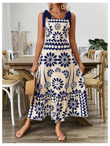 Image of Floerns Women's Vintage Sleeveless Tie Shoulder Sundress Floral Print Cami Maxi Dress