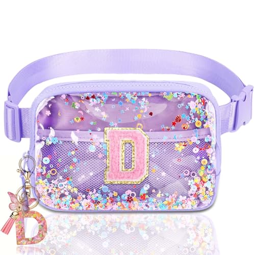 Image of Initial Fanny Pack for Girls - Belt Bag for Teens Kid Teen Girl Kid Birthday Gift Clear Purple D