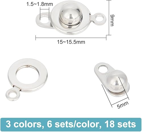 Miniatura 9 de UNICRAFTALE 15 juegos de cierres de presión de acero inoxidable de metal a presión de botón de presión de botón de presión, cierre de broche, cierre
