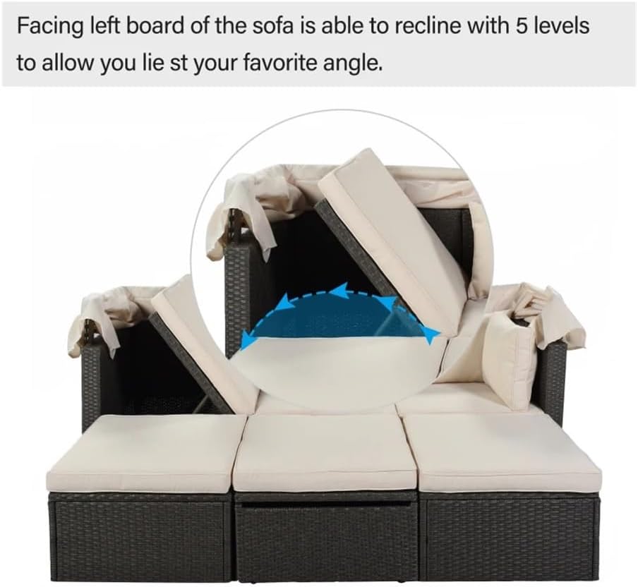 Outdoor Furniture Set, Outdoor Furniture,Patio Conversation Sets, Outdoor Patio Rectangle Daybed with Retractable Canopy, Wicker Furniture Sectional Seating with Washable Cushions, Backyard ( Color :