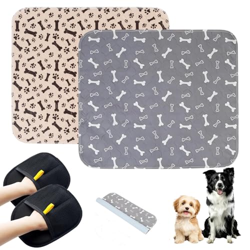 Image of 2PC Puppy Pee Pads with Pheromones, Washable Puppy Training Pads for Dogs Reusable Puppy Potty Pads for Dogs and Cats(with Pet Hair Removal Gloves)