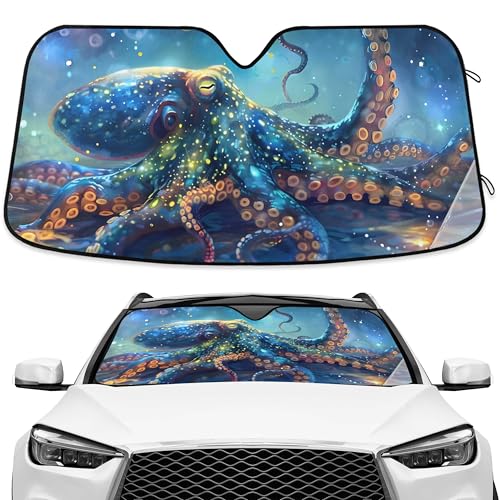 Octopusfish Blue Windshield Sunshade Car Sun Shade Blocks UV Rays Visor Protector Accordion Folding...